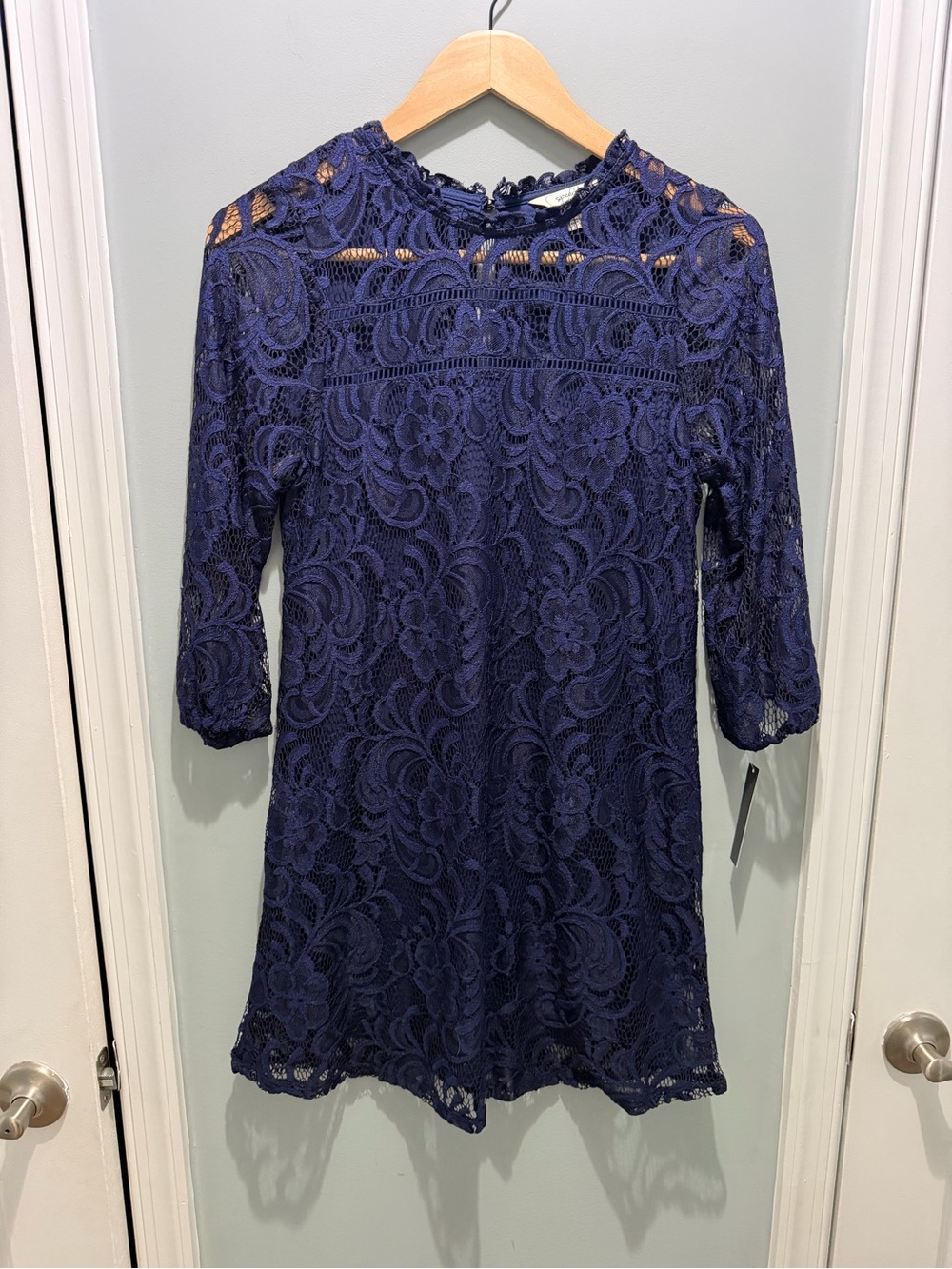 Speechless Navy Blue Floral Lace Mini Dress